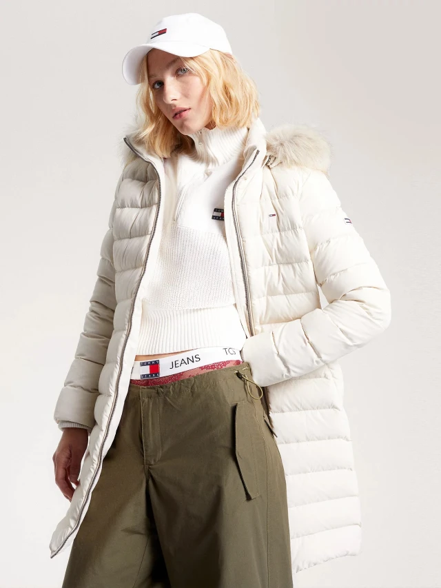 Tommy Hilfiger Tjw Essential Hooded Down Coat Γυναικείο Μπουφάν Εκρού