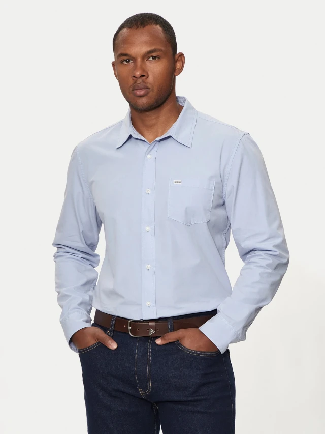 Guess Gj Ls Slim Pocket Shirt Ανδρικό Πουκάμισο Σιελ