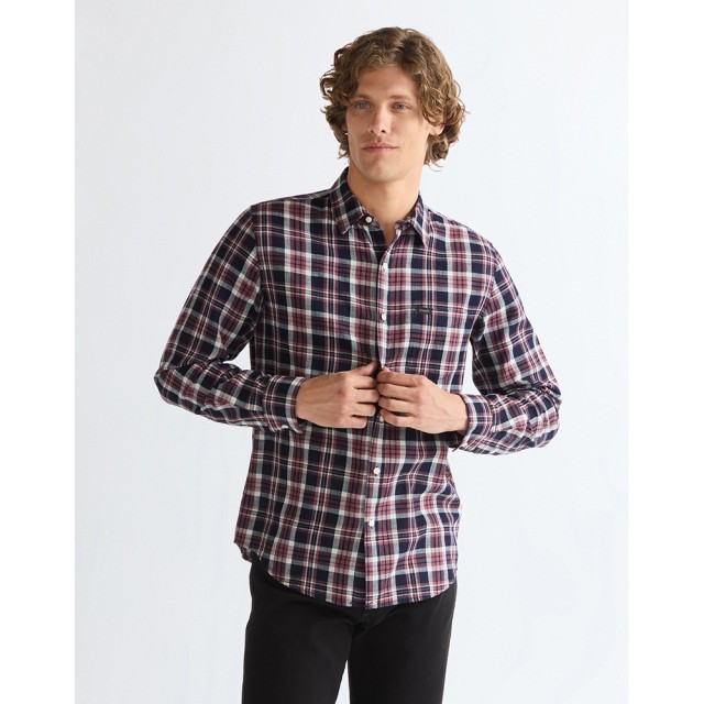 Wrangler 1 Pkt Shirt Rose Indigo Ανδρικό Πουκάμισο Μπλε Ροζ Καρω