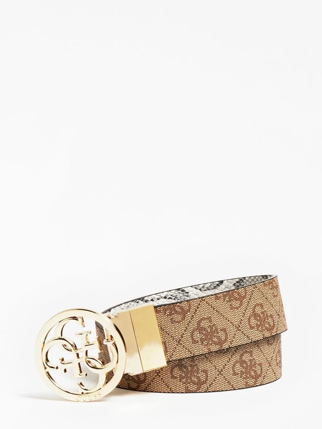 Guess Zadie Logo Not Adjust &Amp; Rev Be Γυναικεια Ζωνη Μπεζ Ανιμαl Print