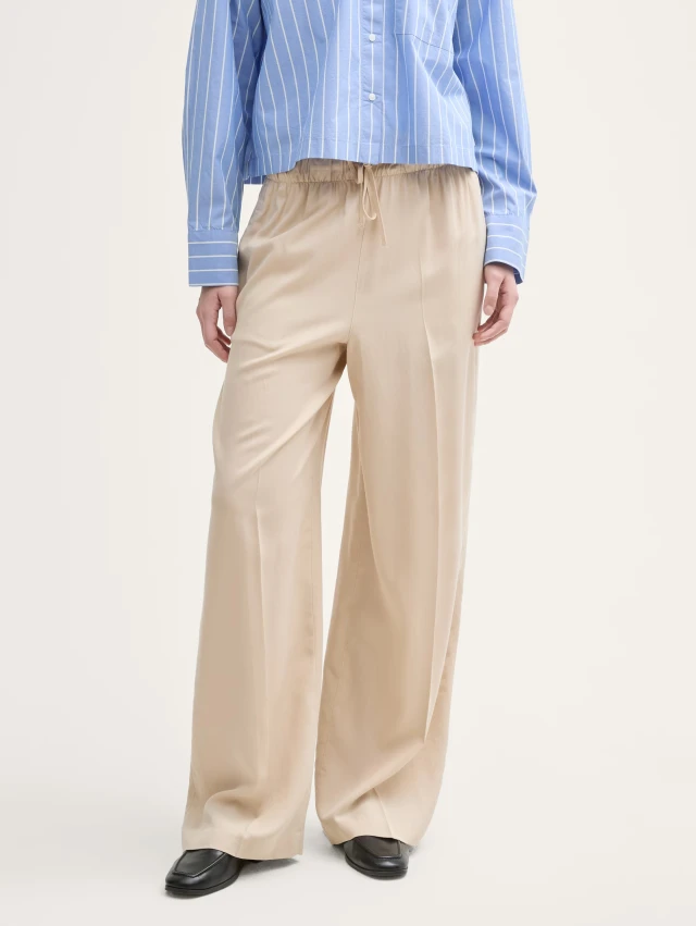 Τom Tailor Paperbag Wide Leg Γυναικείο Παντελόνι Μπεζ