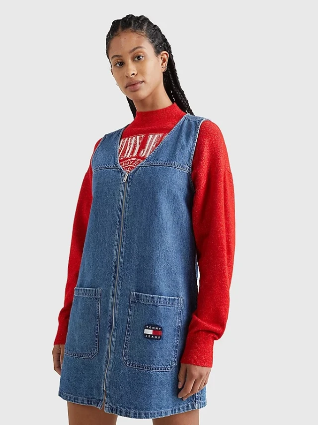 Tommy Hilfiger Tjw Denim Ζip Thru Mini Dress Γυναικείο Φόρεμα Τζιν Stone Wash