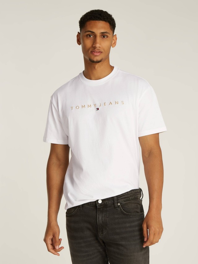 Tommy Hilfiger Tjm Reg Gold Linear Logo Tee Ext Ανδρική Μπλούζα Λευκή