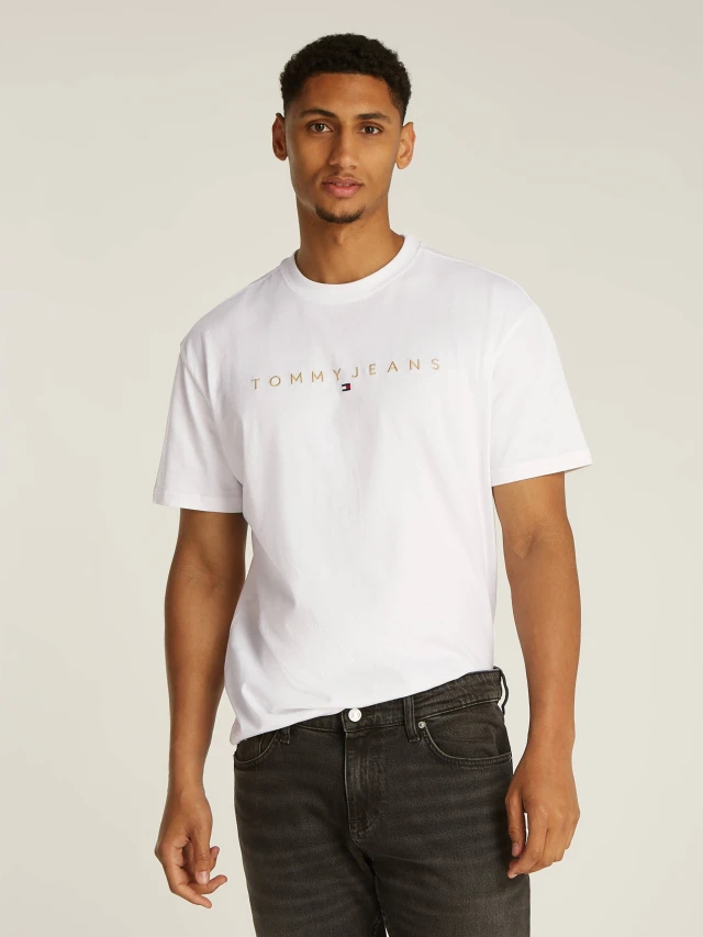 Tommy Hilfiger Tjm Reg Gold Linear Logo Tee Ext Ανδρική Μπλούζα Λευκή