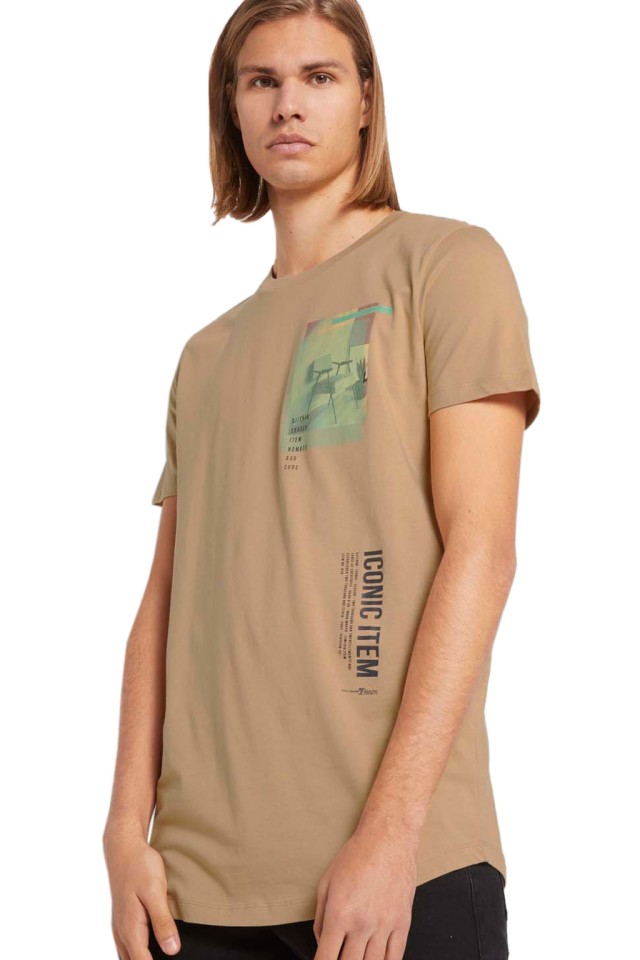 Tom Tailor 1St 101 T-Shirt With Photoprint Μπλουζα Ανδρικο Μουσταρδι