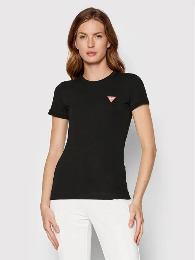 Guess Ss Cn Mini Triangle Tee Γυναικεία Μπλουζα Μαύρη