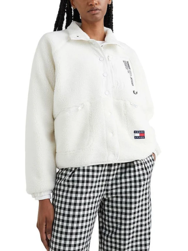 Tommy Hilfiger Tjw Reversible Sherpa Jacket Γυναικειο Μπουφαν Εκρου