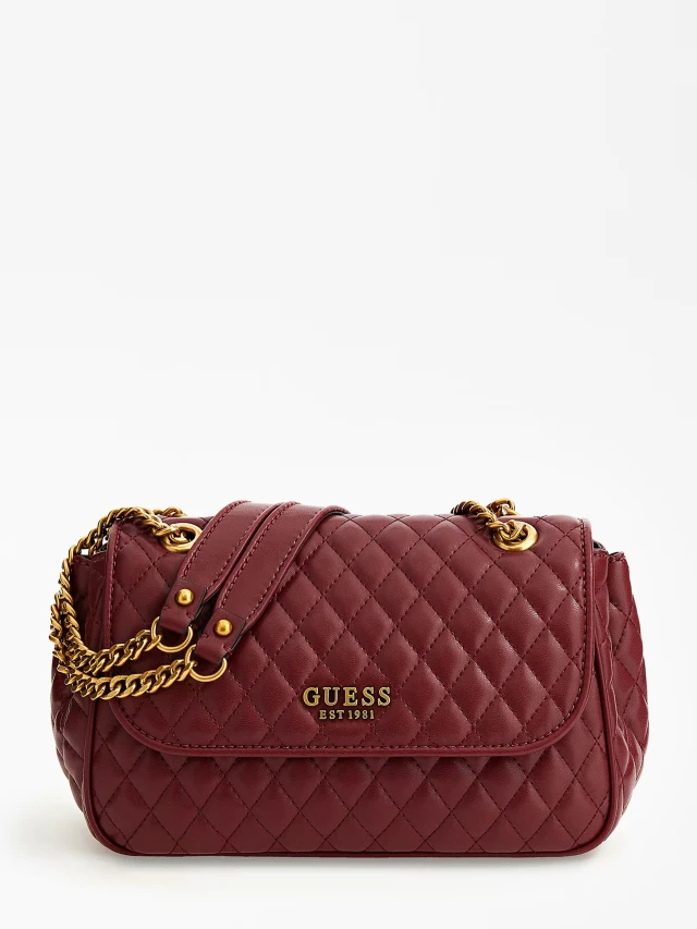 Guess Maila Convertible Xbody Flap Γυναικεια Τσαντα Μπορντο