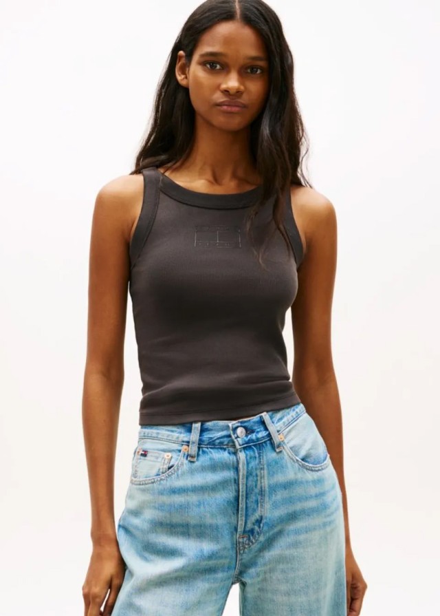 Tommy Hilfiger Tjw Slim Sh Tonal Flag Tank Γυναικεία Μπλούζα Μαύρη