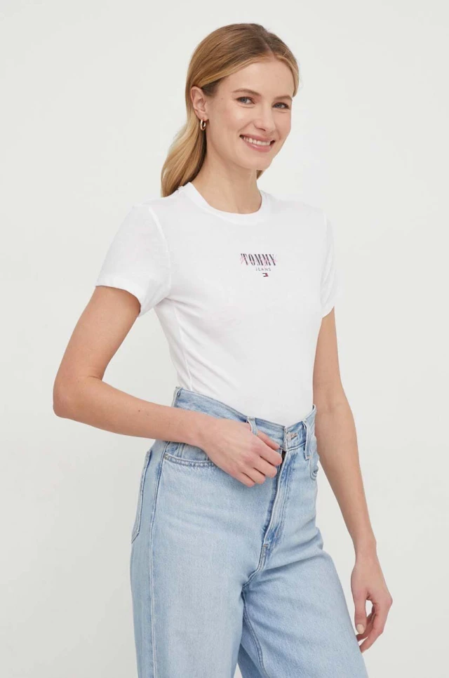 Tommy Hilfiger Tjw Slim Essntl Logo 1 Tee Ext Γυναικεια Μπλουζα Λευκή