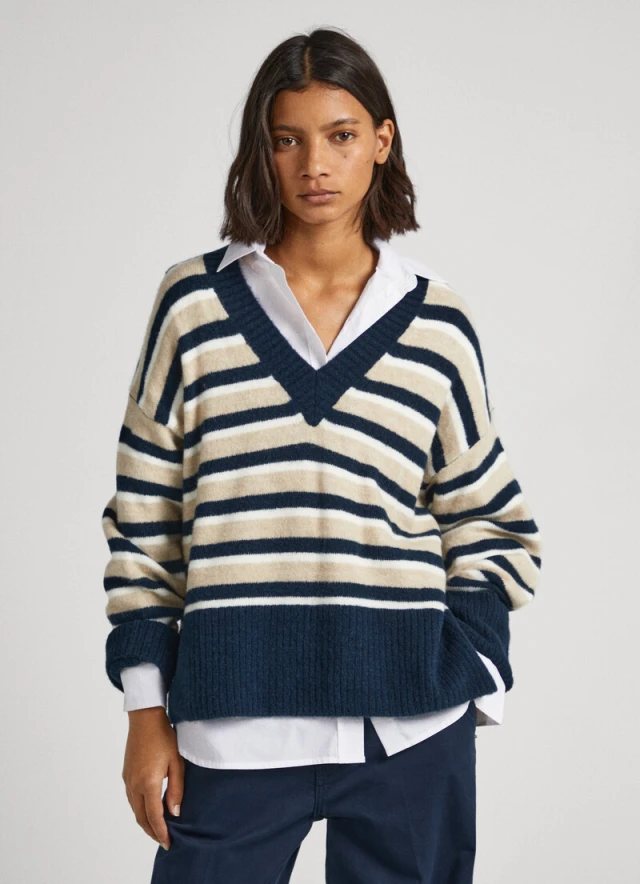 Pepe Jeans Debbie Γυναικείο Πλεκτό Multi Μπεζ-Μπλε