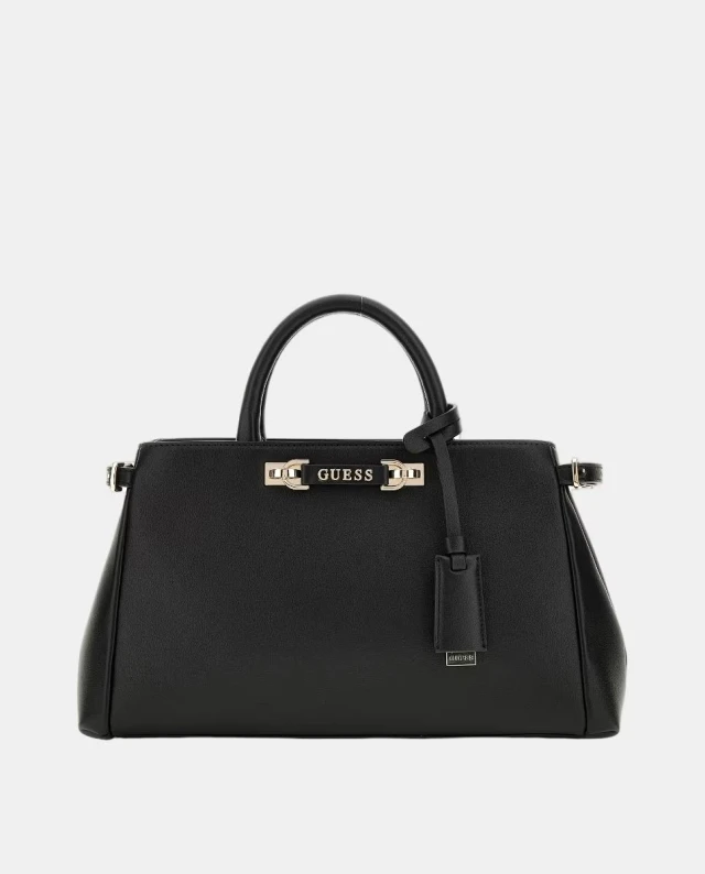 Guess Lefia Luxury Satchel Γυναικεία Τσάντα Μαύρη