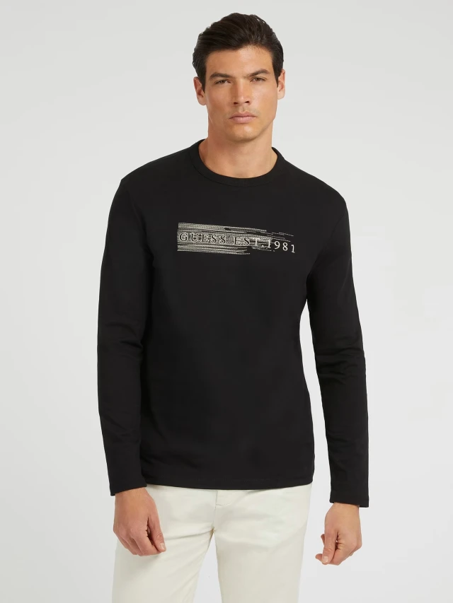 Guess Ls Cn Shaded Logo Tee Ανδρική Μπλούζα Μαύρο