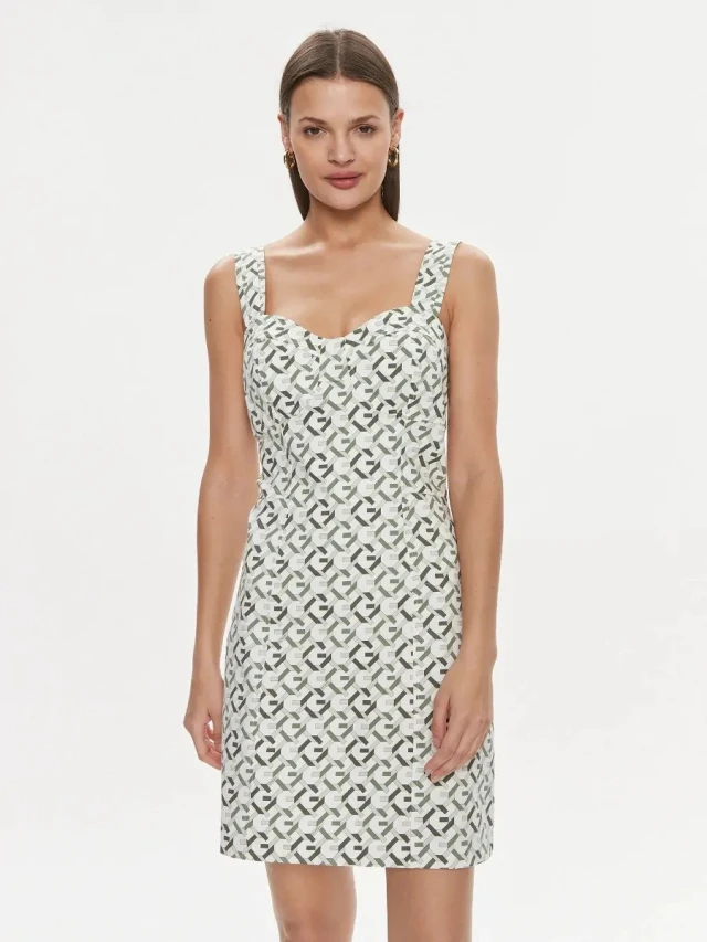 Guess Sl Beatrice Structured Dress Γυναικείο Φόρεμα Πράσινο