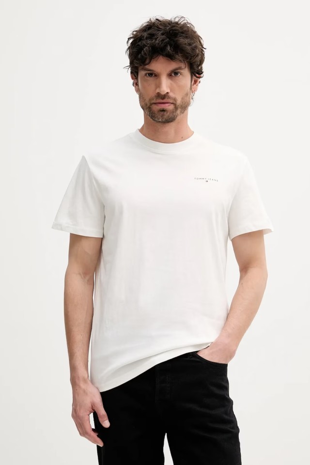 Tommy Hilfiger Tjm Slim Linear Chest Tee Ext Ανδρική Μπλούζα Εκρού