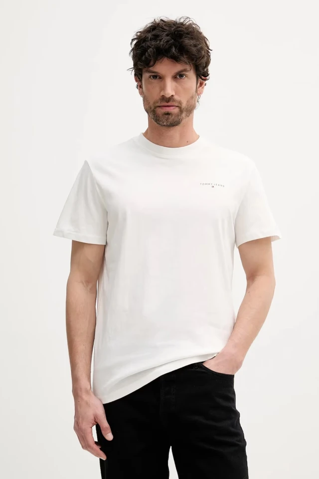 Tommy Hilfiger Tjm Slim Linear Chest Tee Ext Ανδρική Μπλούζα Εκρού