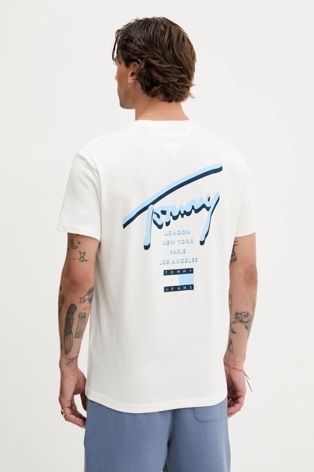 Tommy Hilfiger Tjm Reg Signature City Tee Ανδρική Μπλούζα Λευκο