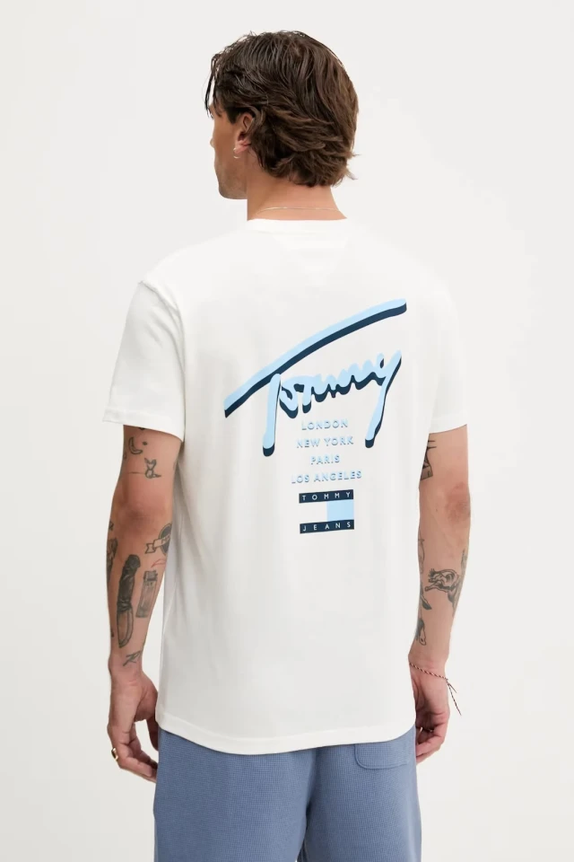 Tommy Hilfiger Tjm Reg Signature City Tee Ανδρική Μπλούζα Λευκο