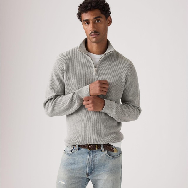 Levis Lightweight Hm Quarter Zip Greys Ανδρικό Πλεκτό Γκρι