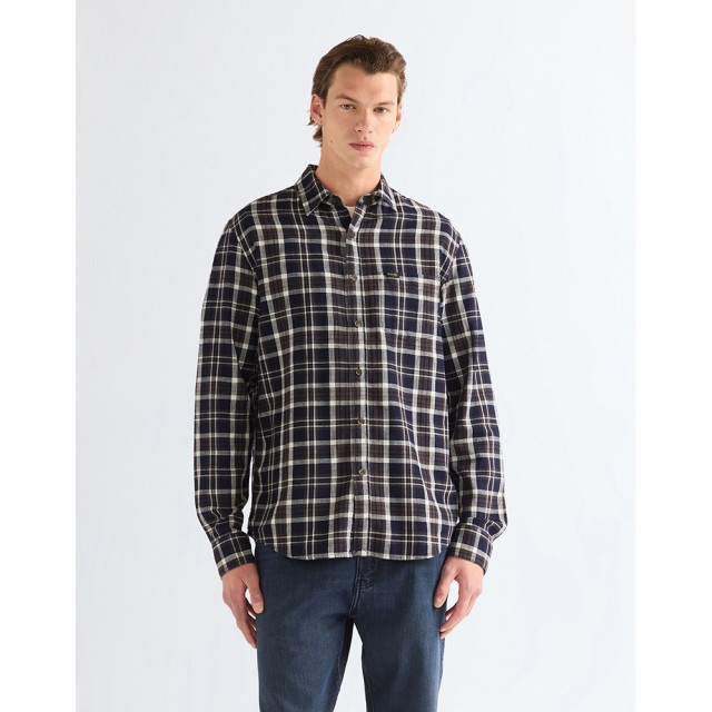 Wrangler 1 Pkt Shirt Dark Indigo Ανδρικό Πουκάμισο Μπλε Καρω