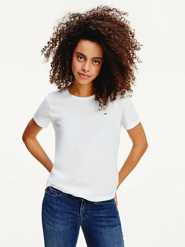 Tommy Hilfiger Tjw Slim Jersey C Neck Γυναικεια Μπλουζα Λευκη