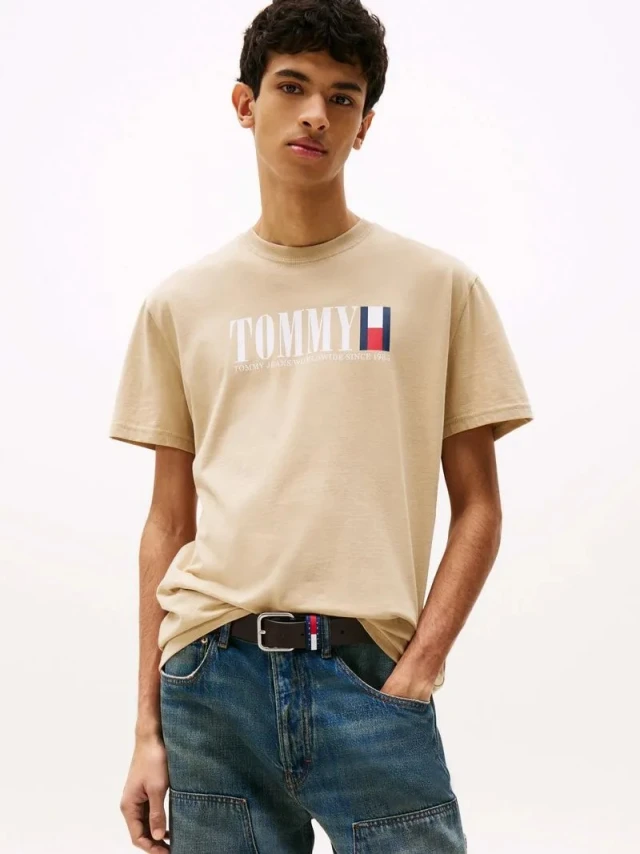 Tommy Hilfiger Tjm Reg Tommy Dna Flag Tee Ext Ανδρική Μπλούζα Μπεζ