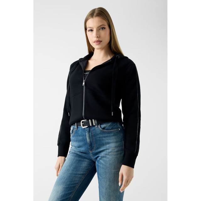 Guess New Hooded Scuba Sweatshirt Γυναικεία Ζακέτα Φούτερ με Strass Μαύρη