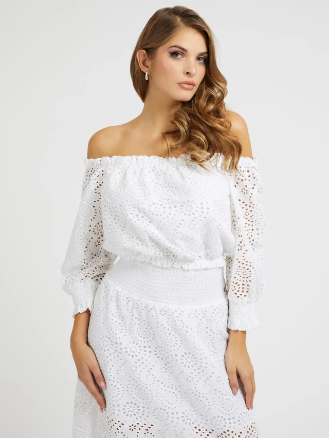 Guess 3/4 Slv Rafa Top Γυναικεία Μπλούζα Λευκή