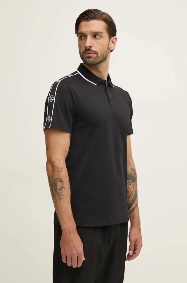 Guess Ss Guess Quattro G Tape Polo Ανδρική Μπλούζα Polo Μαύρη