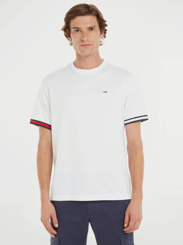 Tommy Hilfiger Tjm Rlx Flag Cuff Tee Ανδρική Μπλούζα Λευκή