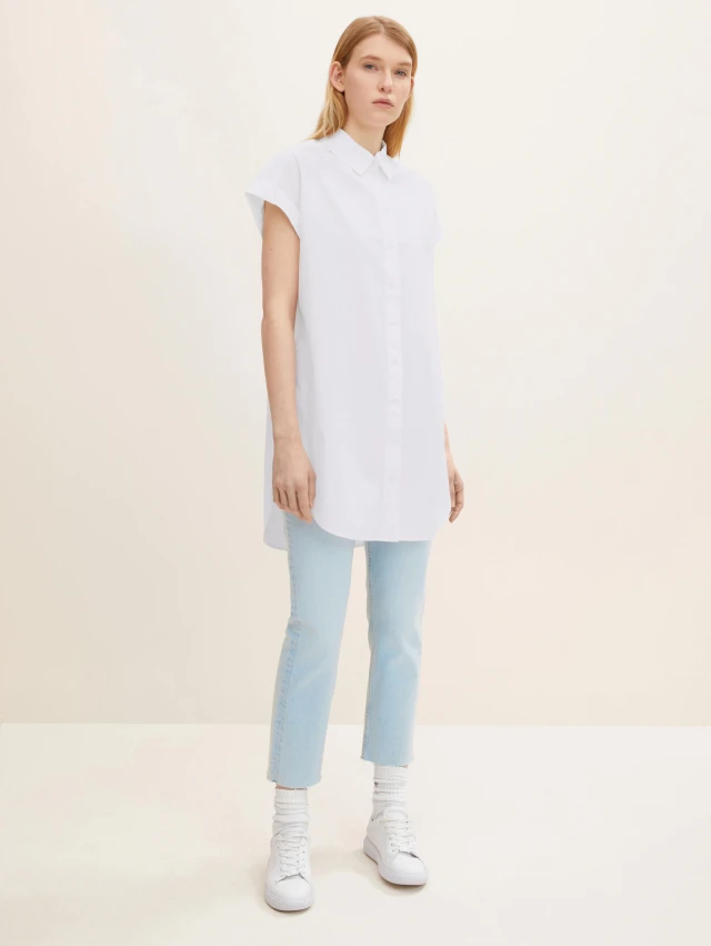 Tom Tailor 204 Long Shortsleeve S Γυναικειο Πουκαμισο Λευκο