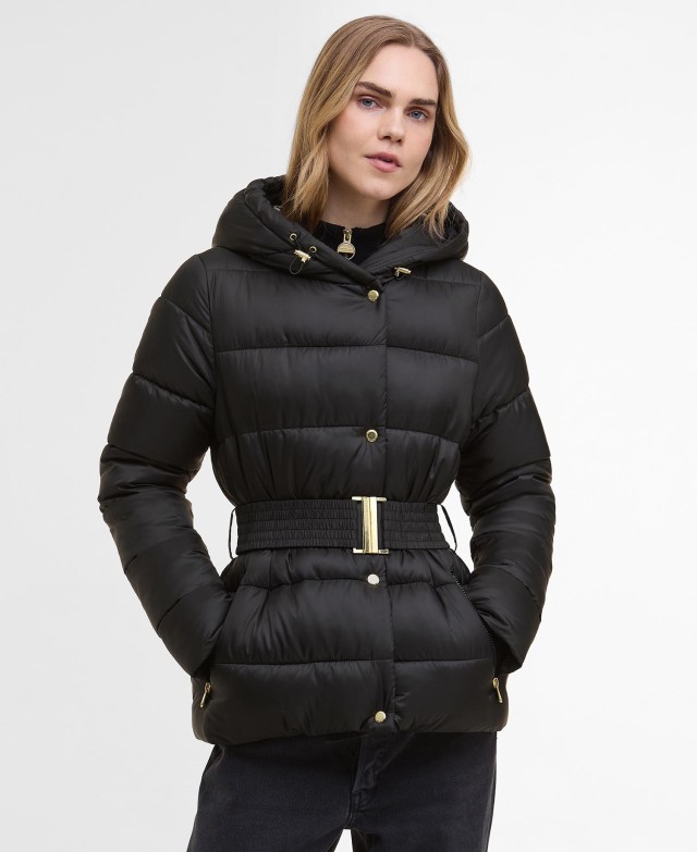 E LEOPARD PRINT Barbour B.Intl Short Track Line Puffer Jacket Γυναικείο Μπουφάν Μαύρο