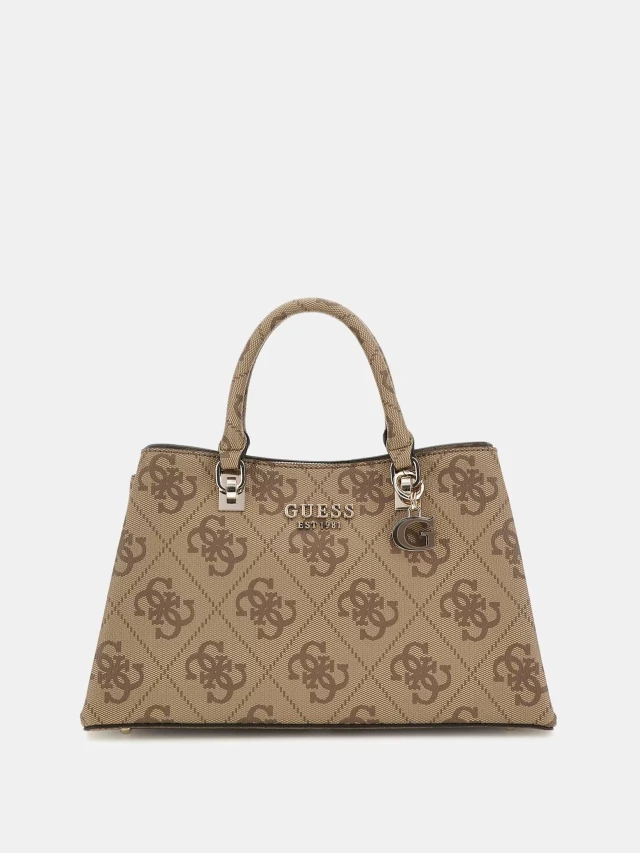 Guess Eliette Logo Grlfrnd Satchel Γυναικεία Τσάντα Μπεζ