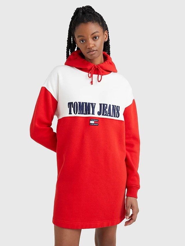 Tommy Hilfiger Tjw Archive 1 Cblk Hoodie Dress Γυναικειο Φουτερ  Φορεμα Κοκκινο Λευκο