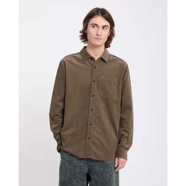 Volcom Zander Cord Ls Ανδρικό Πουκάμισο Κοτλε Καφέ