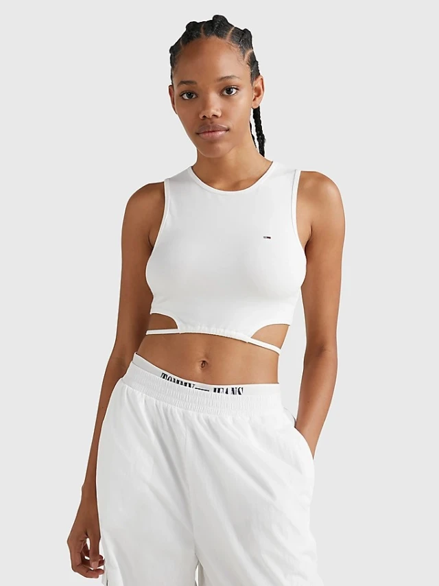 Tommy Hilfiger Tjw Ultr Crp Tie Top Γυναικεία Μπλούζα Λευκή