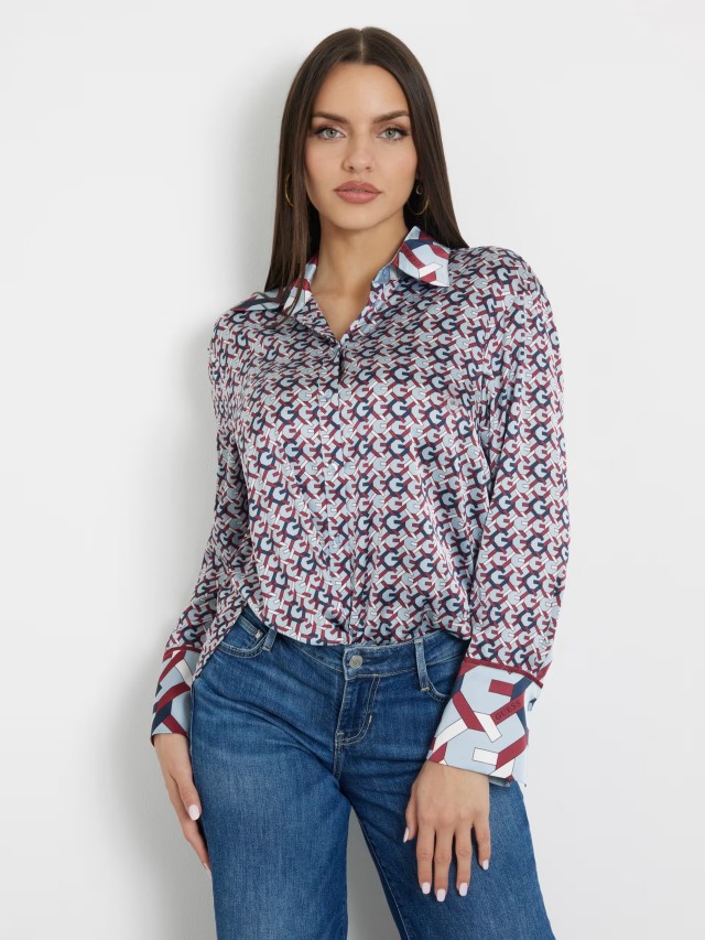 Guess Ls Basic Shirt Γυναικείο Πουκάμισο Σιελ