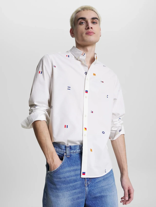 Tommy Hilfiger Tjm Clsc Flag Critter Shirt Ανδρικό Πουκάμισο Λευκό