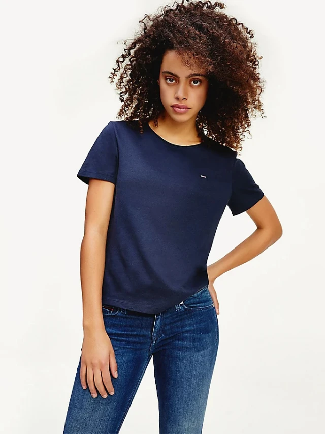 Tommy Hilfiger Tjw Slim Jersey C Neck Γυναικεια Μπλουζα Μπλε