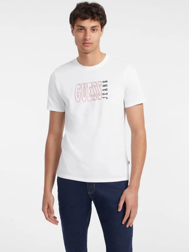 Guess Gj Ss Cn Slim Logo Str Tee Ανδρική Μπλούζα Λευκή