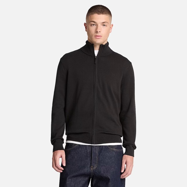 Timberland Williams River Cotton Full Zip Sweater Black Ανδρική Πλεκτη Ζακέτα Μαύρη