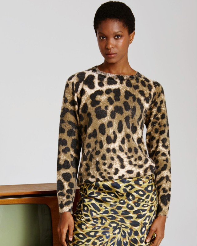Marina V Pullovers Γυναικείο Πλεκτό Animal Print Καφέ