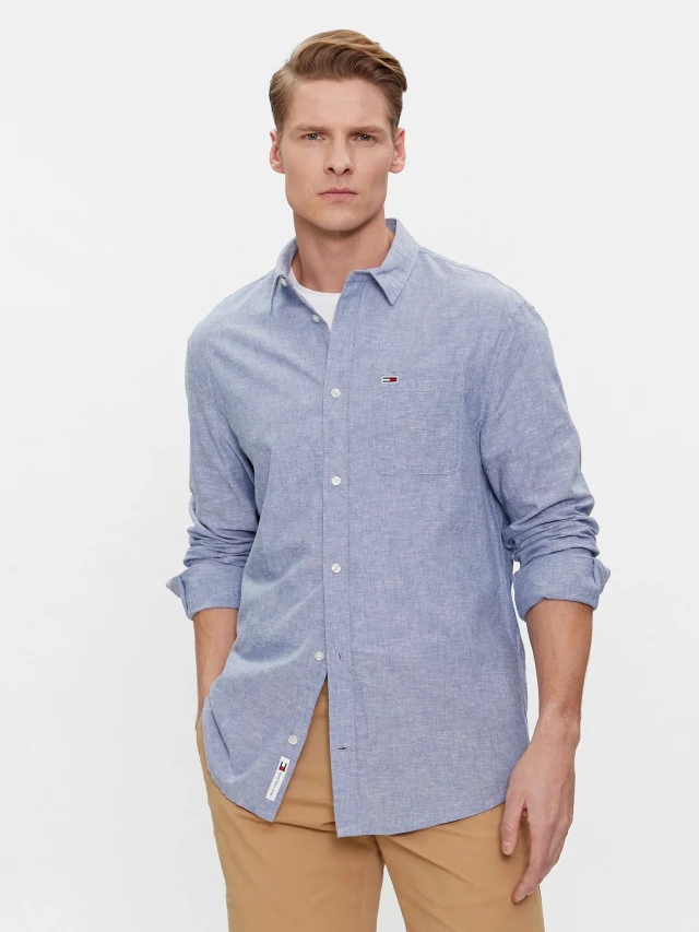 Tommy Hilfiger Tjm Reg Linen Blend Shirt Ανδρικό Πουκάμισο Λινό Μπλε
