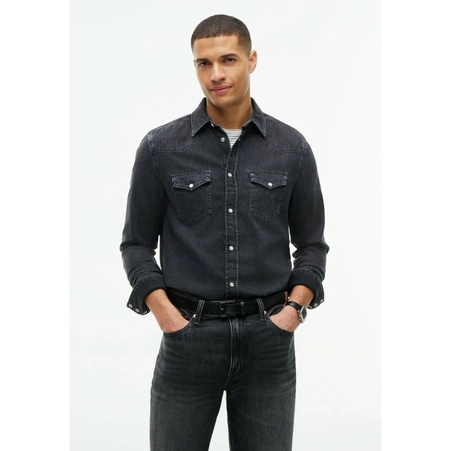 Tommy Hilfiger Tjm Reg Washed Western Shirt Ανδρικό Πουκάμισο Τζιν Μαύρο