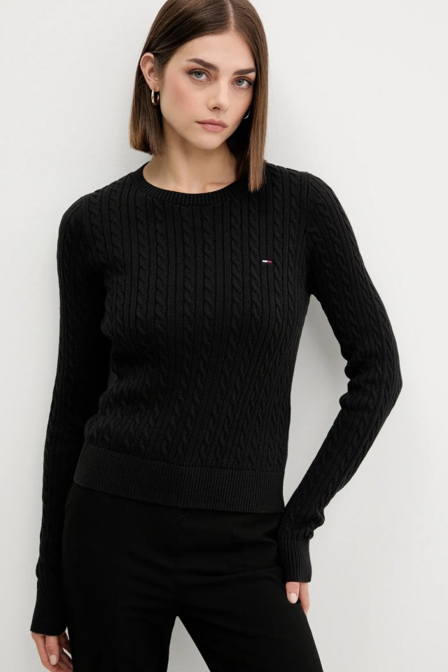 Tommy Hilfiger Tjw Tjw Cable Essential Sweater Γυναικείο Πλεκτό Μαύρο