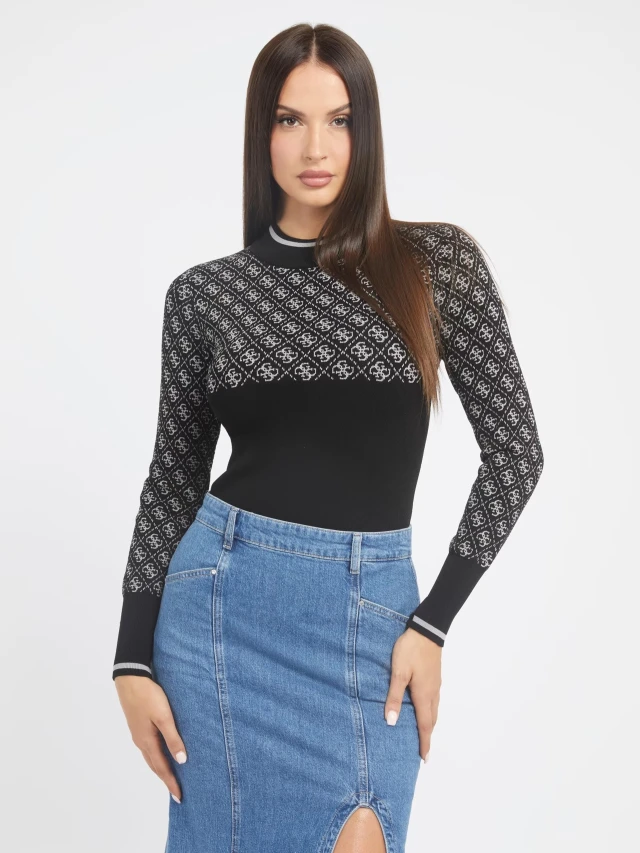 Guess Lise 4g Ls Sweater Γυναικείο Πλεκτό Μαυρο