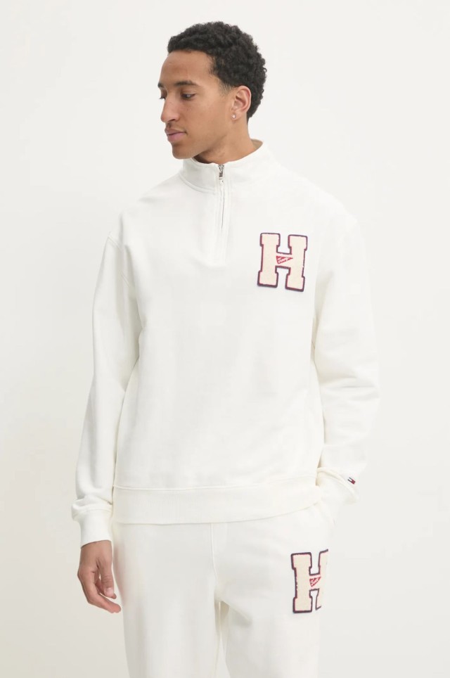 Tommy Hilfiger Tjm 1/4 Zip Towel Patch Polo Ανδρικό Φούτερ Polo Εκρού