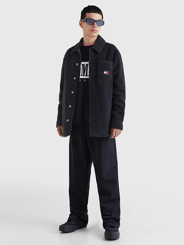 Tommy Hilfiger Tjm Modern Prep Sherpa Overshirt Ανδρικο Πουκαμισο Γουνα Μαυρο