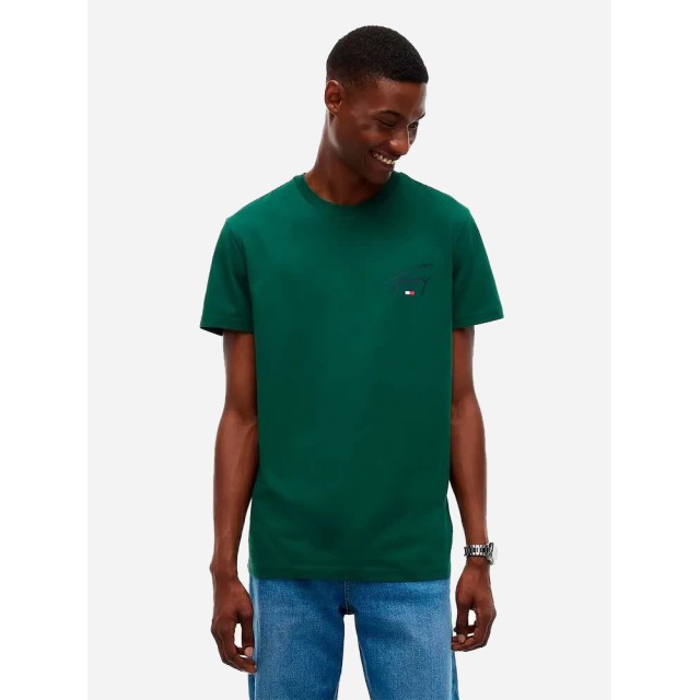 Tommy Hilfiger Tjm Slim Signature Chest Tee Ext Ανδρικη Μπλουζα Πράσινη