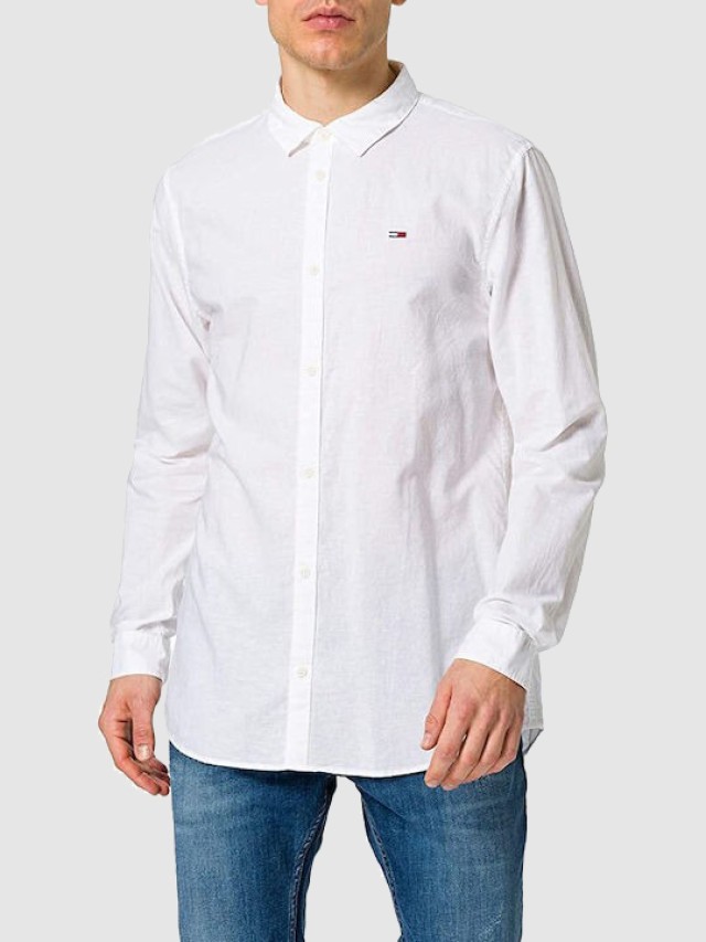 Tommy Hilfiger Tjm Solid Linen Blend Shirt Ls Ανδρικό Πουκάμισο Λινό Λευκό